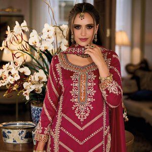 Embroidery and Sequin Silk Pakistani Suit (Salwar)